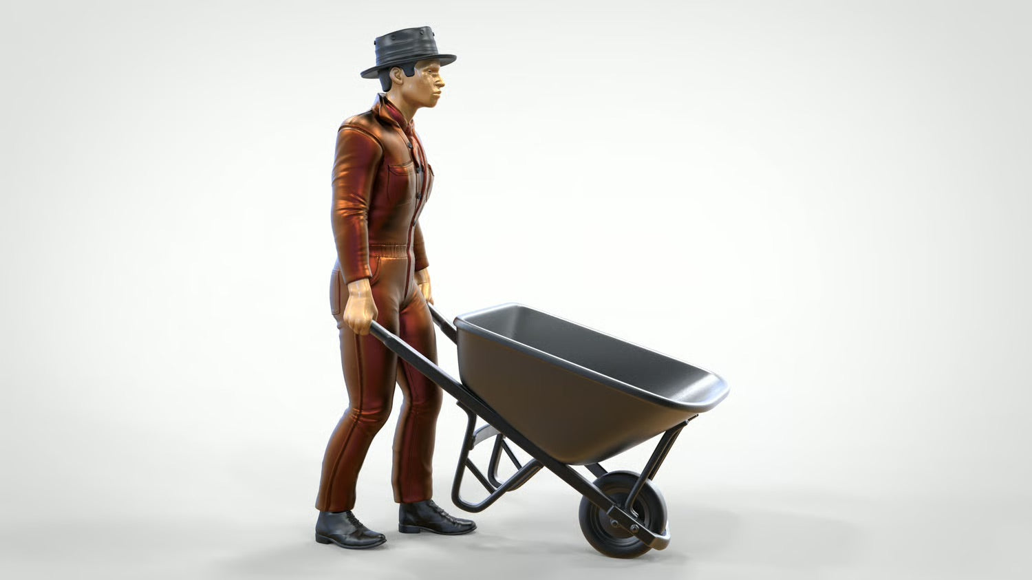 Diorama Model Building Product Photo 0: Worker with Wheelbarrow – Figure in Work Uniform and Hat (Ref. No. 449)