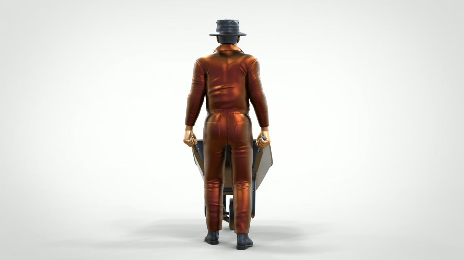 Diorama Model Building Product Photo 0: Worker with Wheelbarrow – Figure in Work Uniform and Hat (Ref. No. 449)