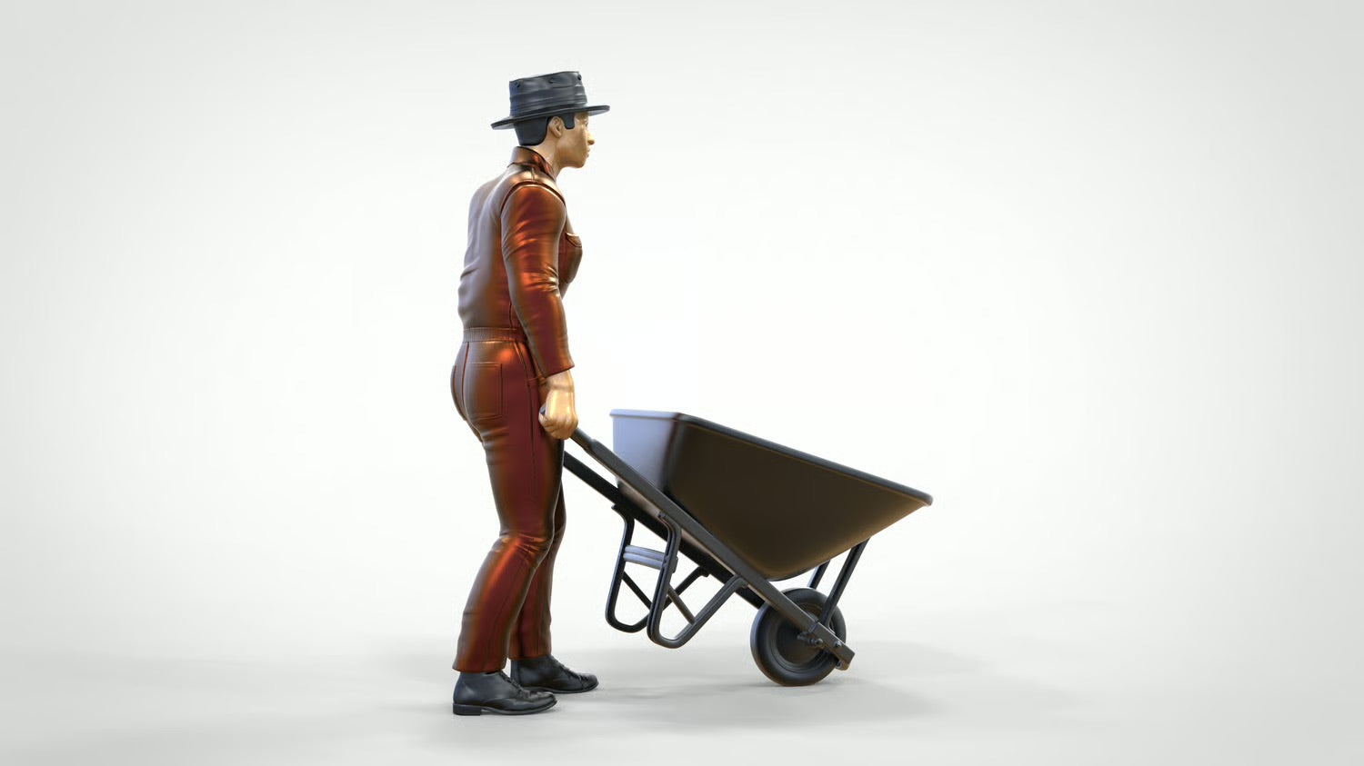 Diorama Model Building Product Photo 0: Worker with Wheelbarrow – Figure in Work Uniform and Hat (Ref. No. 449)