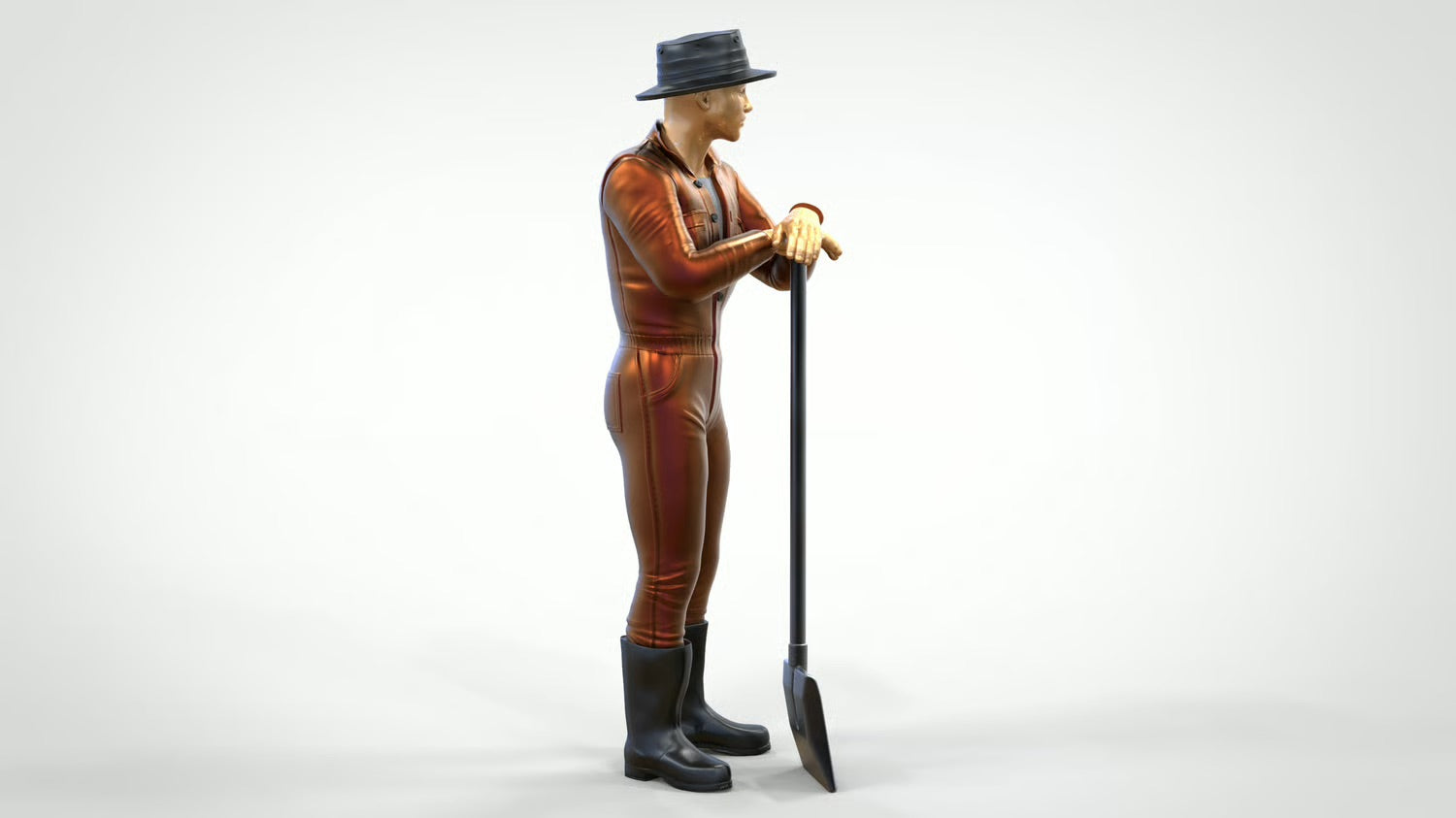 Diorama Modellbau Produktfoto 0: Lokheizer oder Grubenarbeiter – Figur mit Spaten in historischer Arbeitskleidung (Ref. Nr. 448)