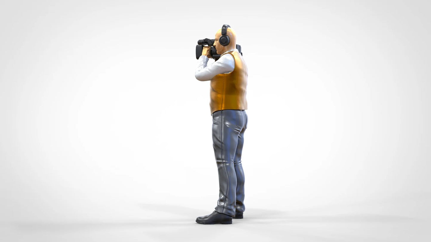 Produktová fotografie dioráma a modelářství miniatura figurka: Tým reportérů - Kameraman s ruční kamerou