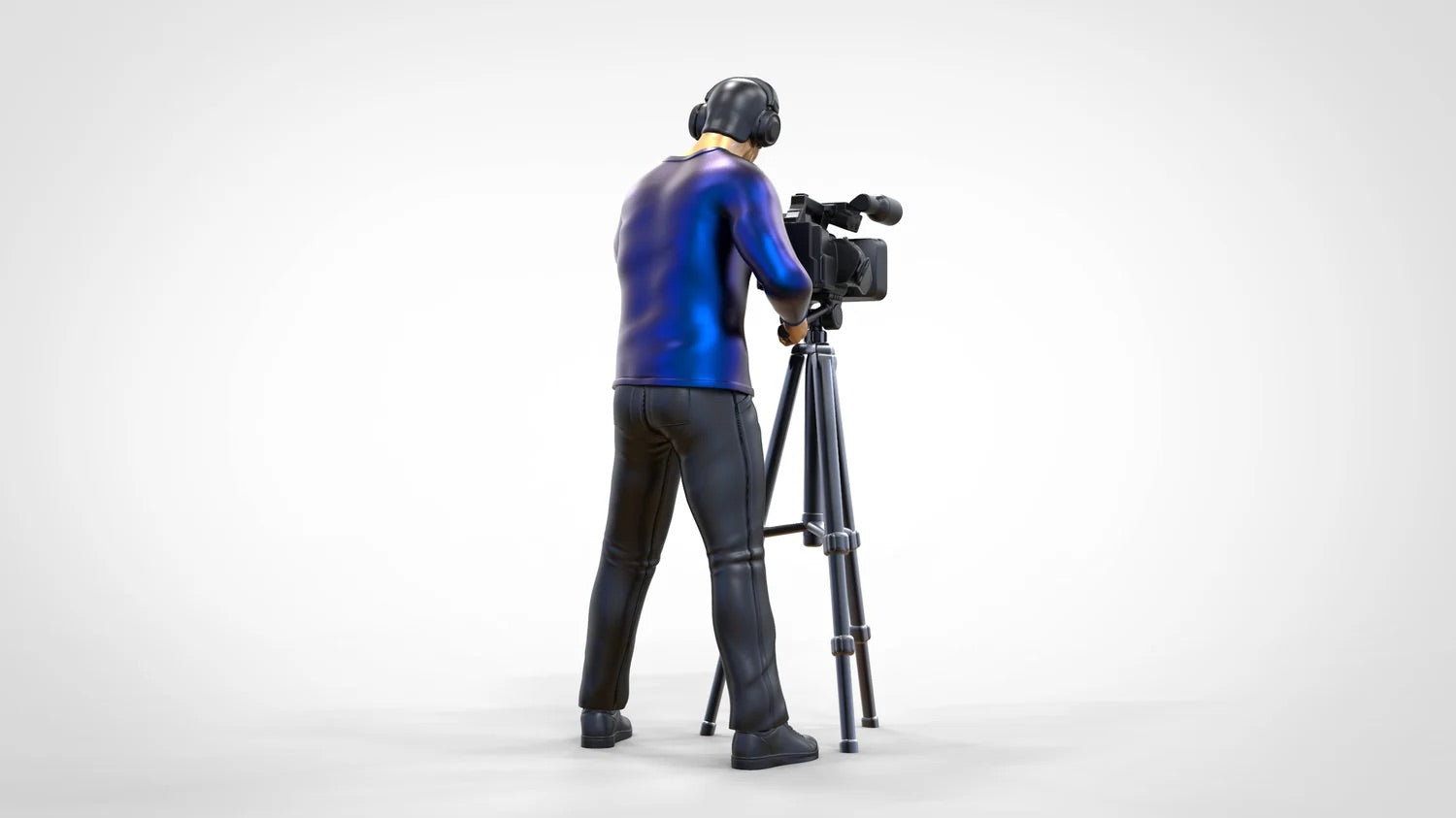 Produktfoto Diorama und Modellbau Miniatur Figur: Reporter Team - Kameramann mit Kamera und Stativ