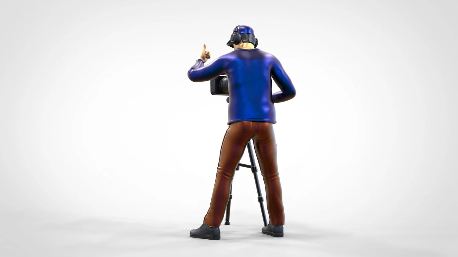 Produktfoto Diorama und Modellbau Miniatur Figur: Reporter Team - Kameramann mit Kamera und Stativ