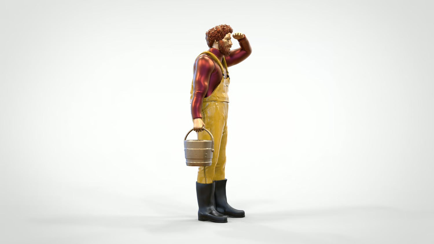 Diorama Modellbau Produktfoto 0: Fischer mit Eimer – Figur in Ölzeug und Gummistiefel (Ref. Nr. 444)