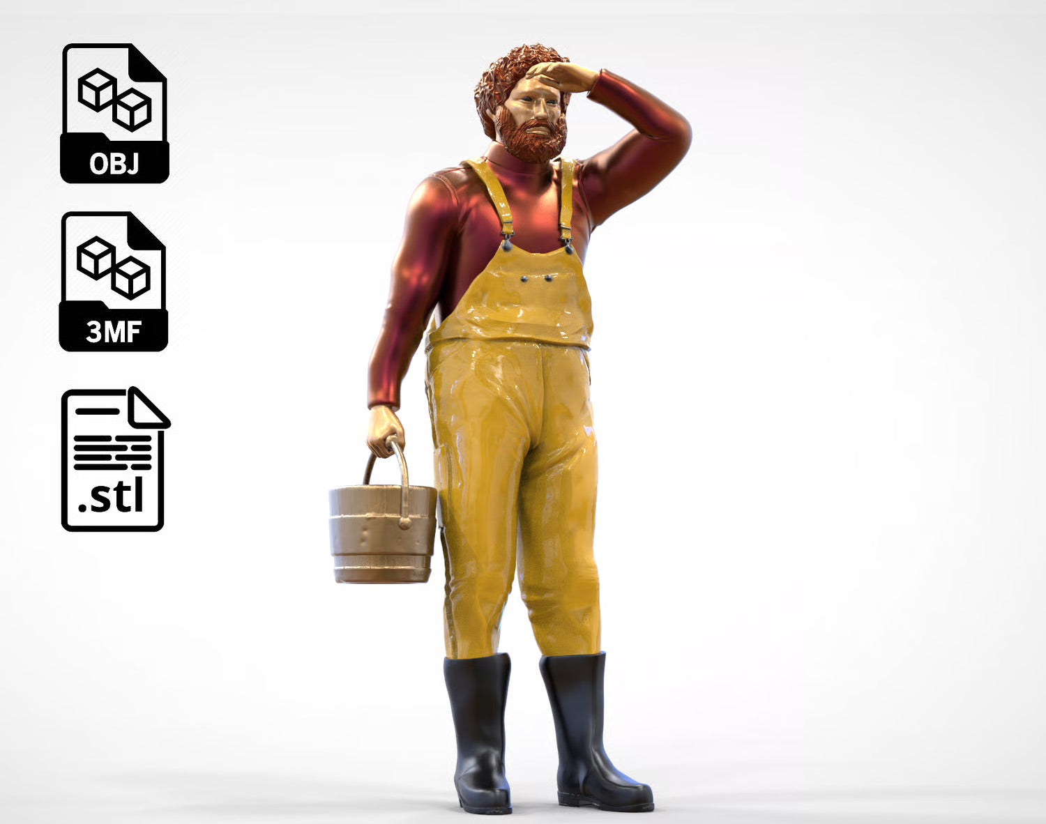 Diorama Modellbau Produktfoto 0: Fischer mit Eimer – Figur in Ölzeug und Gummistiefel (Ref. Nr. 444)