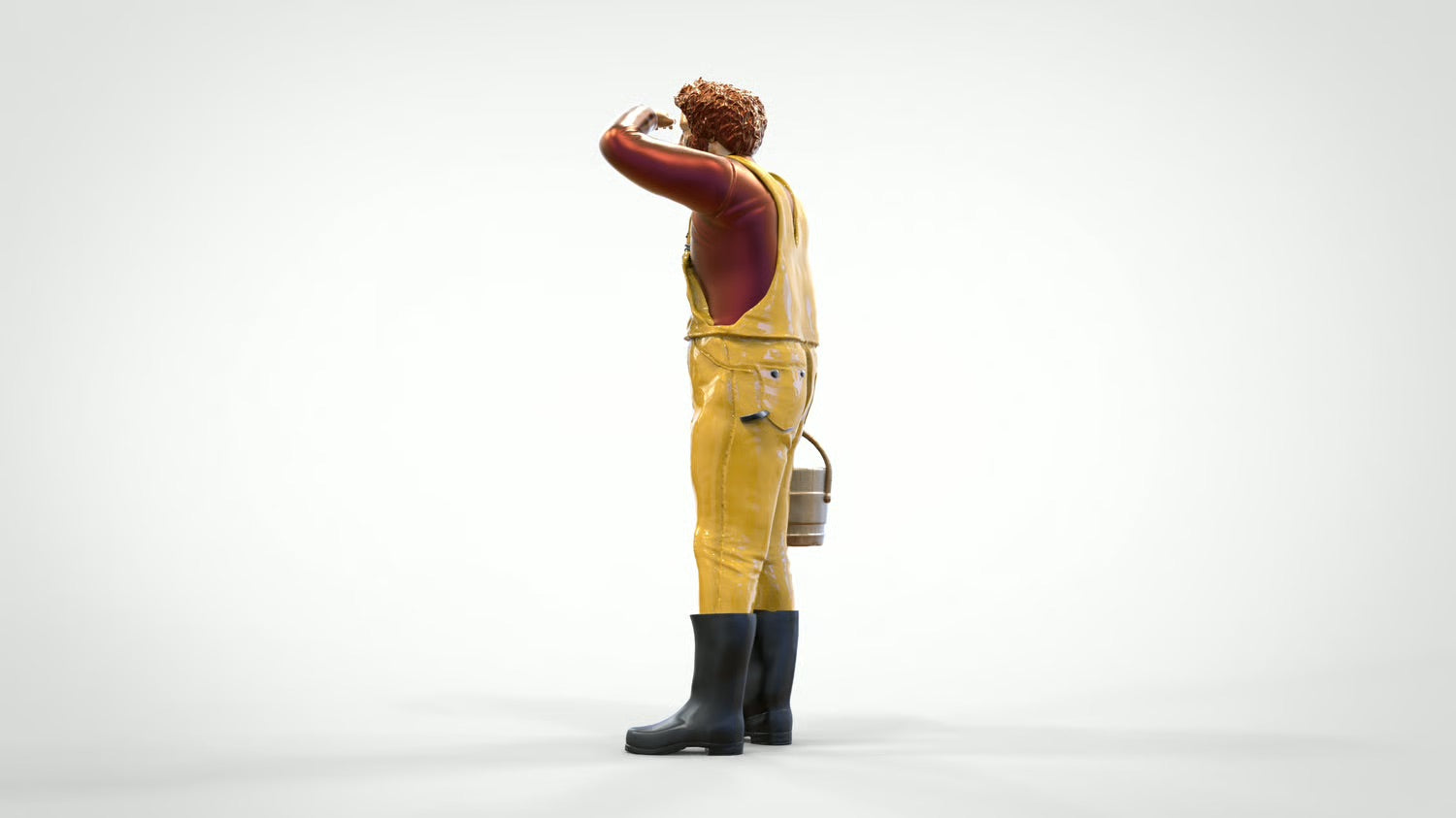 Diorama Modellbau Produktfoto 0: Fischer mit Eimer – Figur in Ölzeug und Gummistiefel (Ref. Nr. 444)