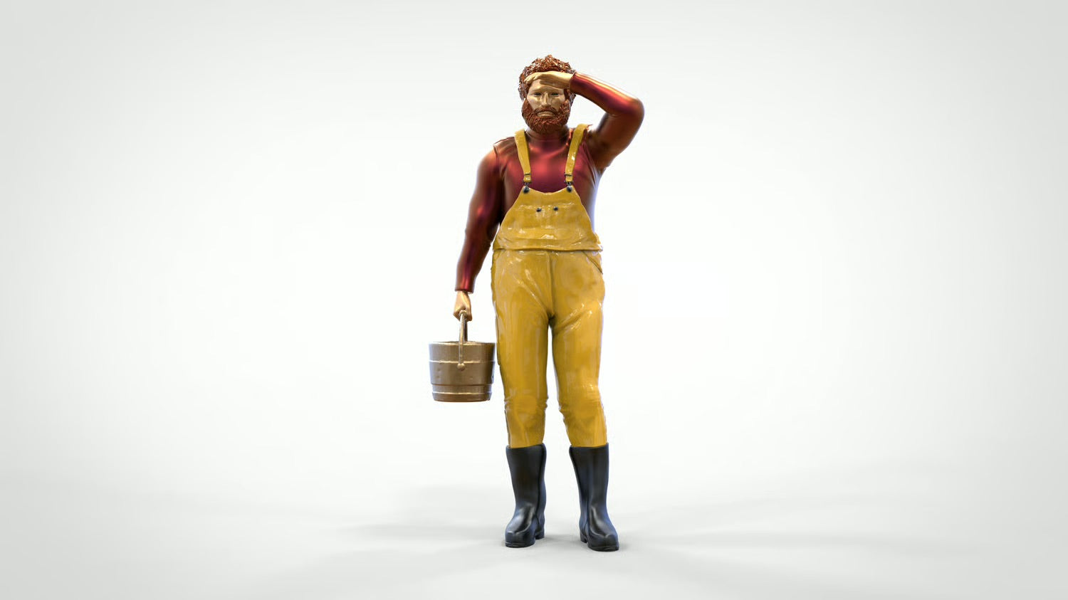 Diorama Modellbau Produktfoto 0: Fischer mit Eimer – Figur in Ölzeug und Gummistiefel (Ref. Nr. 444)