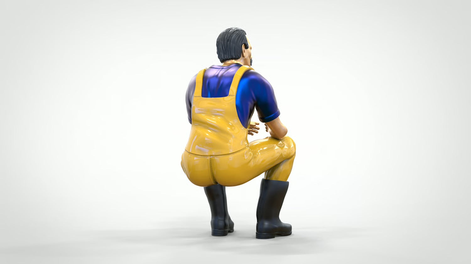 Modello diorama foto prodotto 0: Pescatore seduto con barba – Figura in impermeabile e stivali di gomma (Rif. Nr. 443)