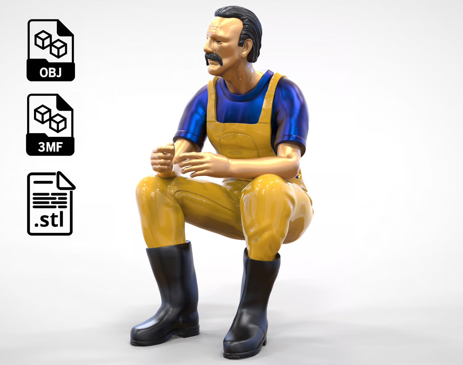 Modello diorama foto prodotto 0: Pescatore seduto con barba – Figura in impermeabile e stivali di gomma (Rif. Nr. 443)