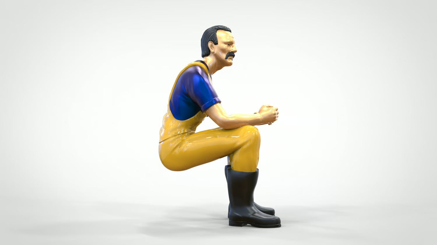 Modello diorama foto prodotto 0: Pescatore seduto con barba – Figura in impermeabile e stivali di gomma (Rif. Nr. 443)