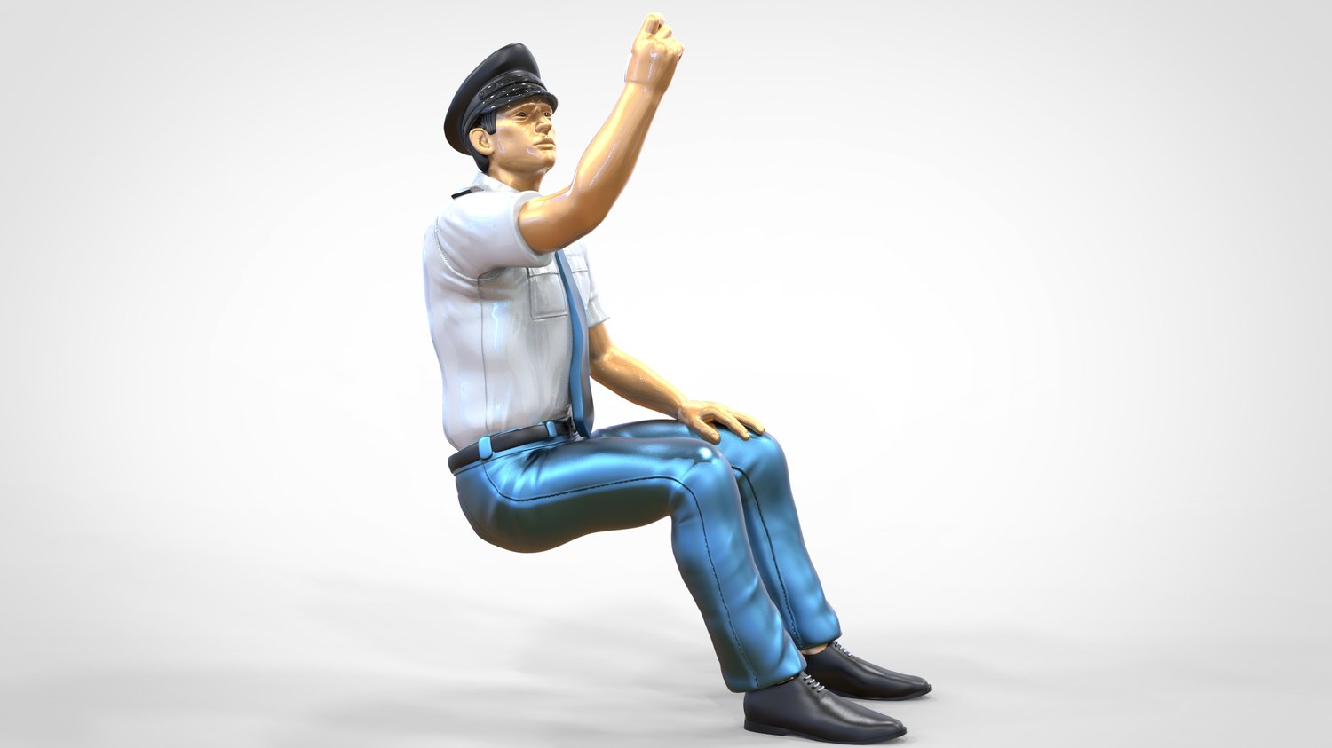 Produktfoto  0: Pilot in Uniform sitzend: Flugzeug Personal - betätigt Schalter