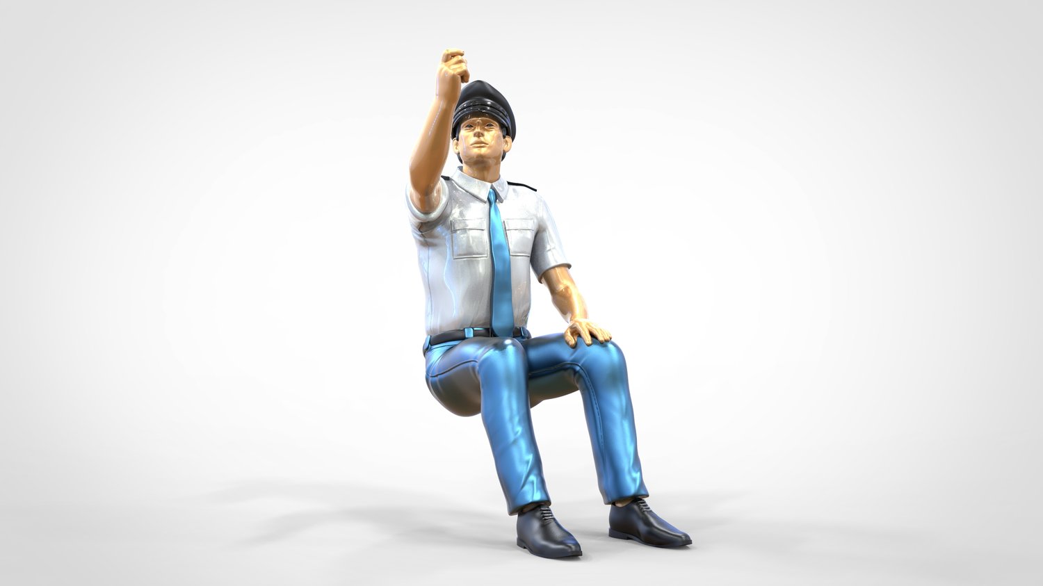 Produktfoto  0: Pilot in Uniform sitzend: Flugzeug Personal - betätigt Schalter