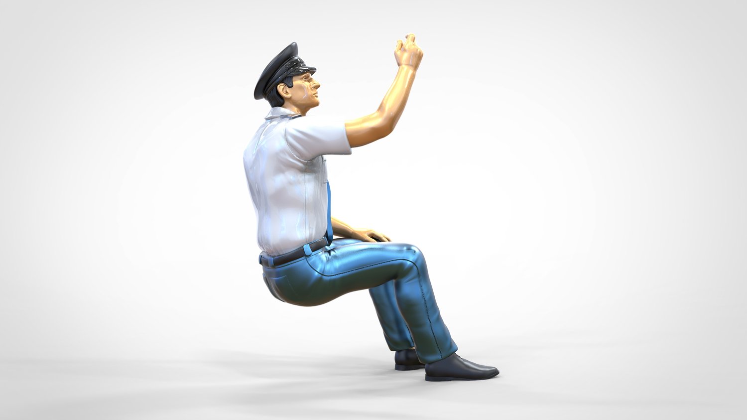 Produktfoto  0: Pilot in Uniform sitzend: Flugzeug Personal - betätigt Schalter