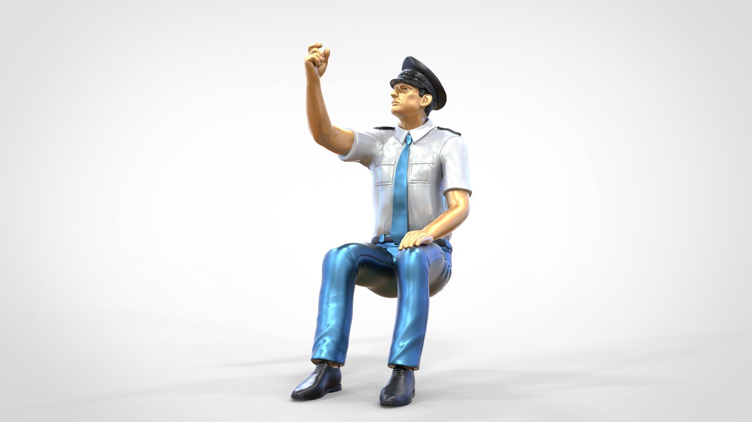 Produktfoto  0: Pilot in Uniform sitzend: Flugzeug Personal - betätigt Schalter