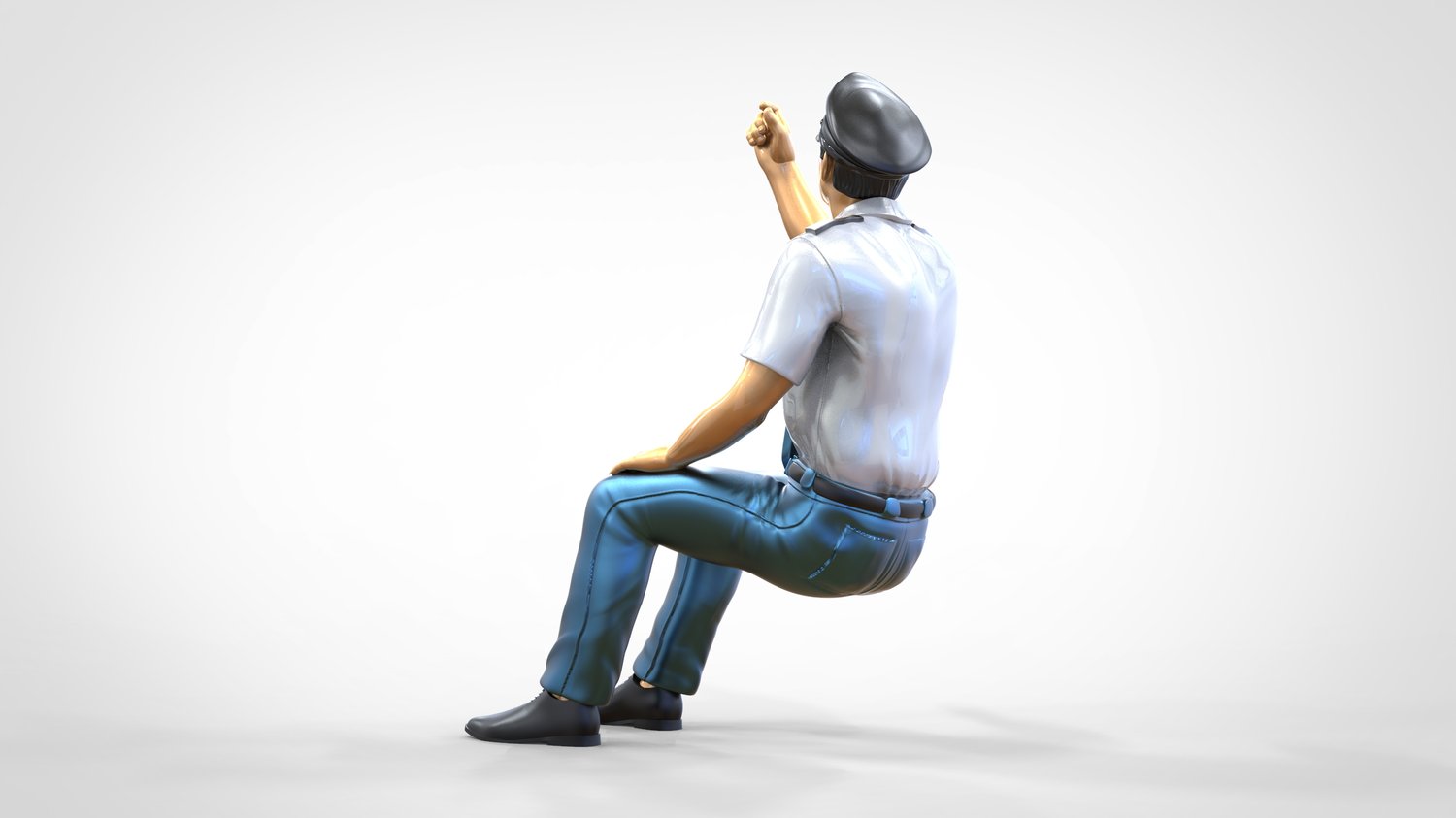 Produktfoto  0: Pilot in Uniform sitzend: Flugzeug Personal - betätigt Schalter