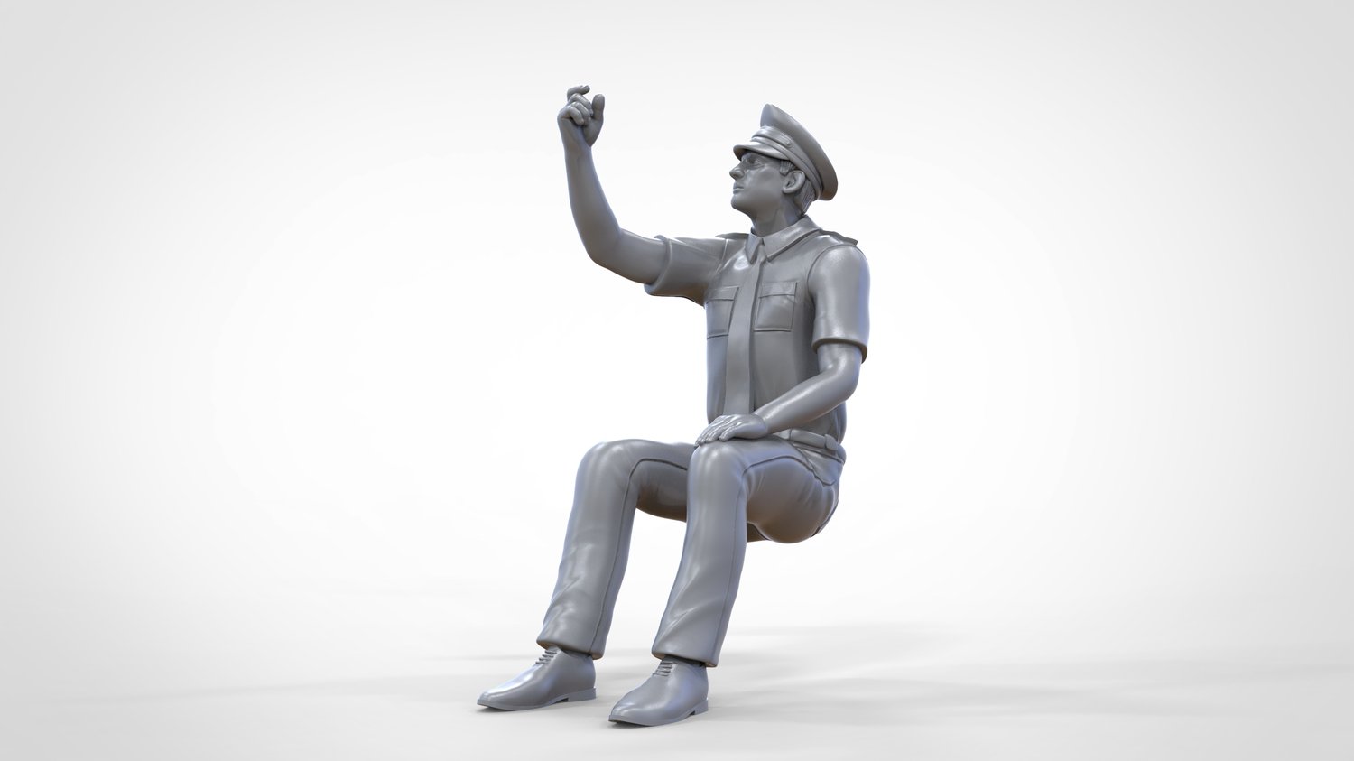 Produktfoto  0: Pilot in Uniform sitzend: Flugzeug Personal - betätigt Schalter