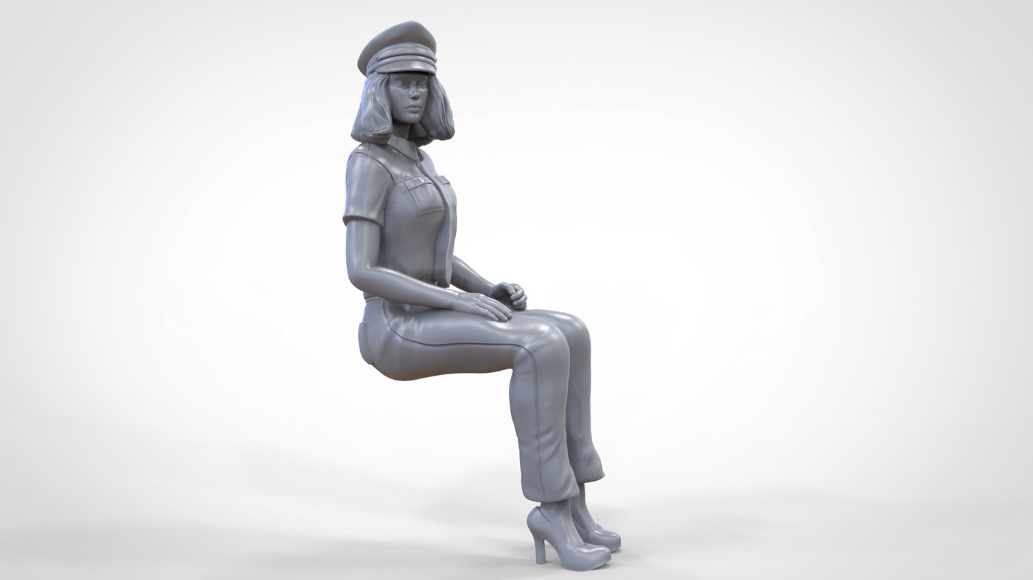 Zdjęcie produktu 0: Pilotka w mundurze siedząca: Personel samolotu - obsługuje dźwignię