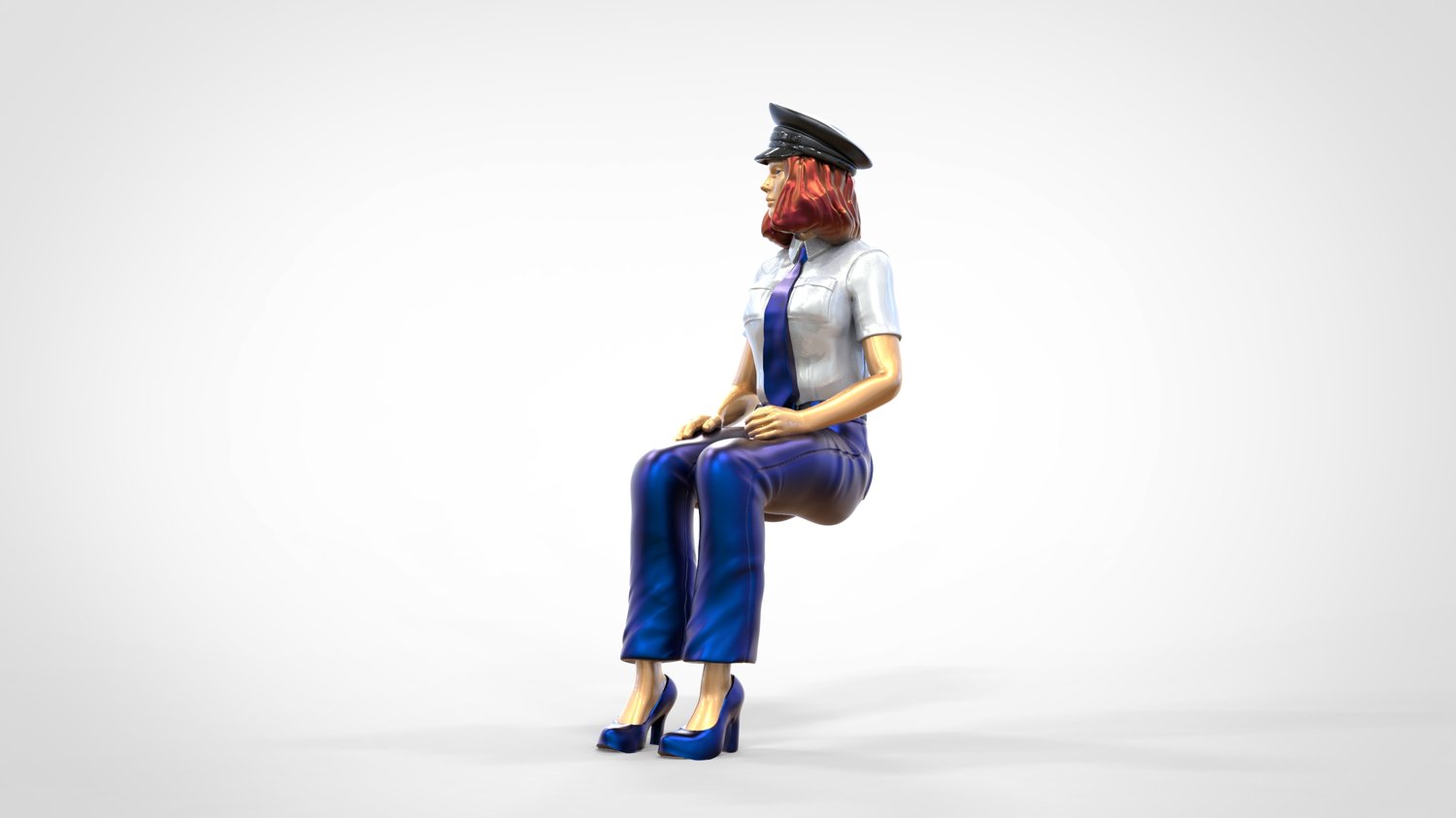 Zdjęcie produktu 0: Pilotka w mundurze siedząca: Personel samolotu - obsługuje dźwignię