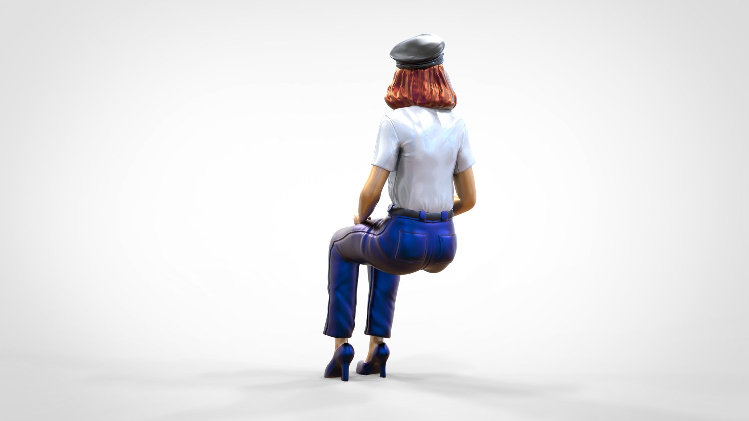 Zdjęcie produktu 0: Pilotka w mundurze siedząca: Personel samolotu - obsługuje dźwignię