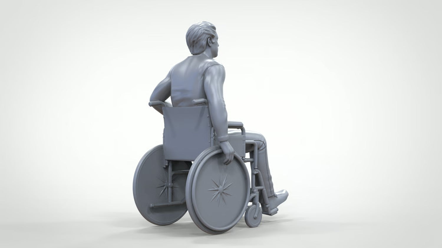 Model dioramy zdjęcie produktu 0: Mężczyzna na wózku inwalidzkim – figura w codziennym ubraniu (Nr ref. 452)