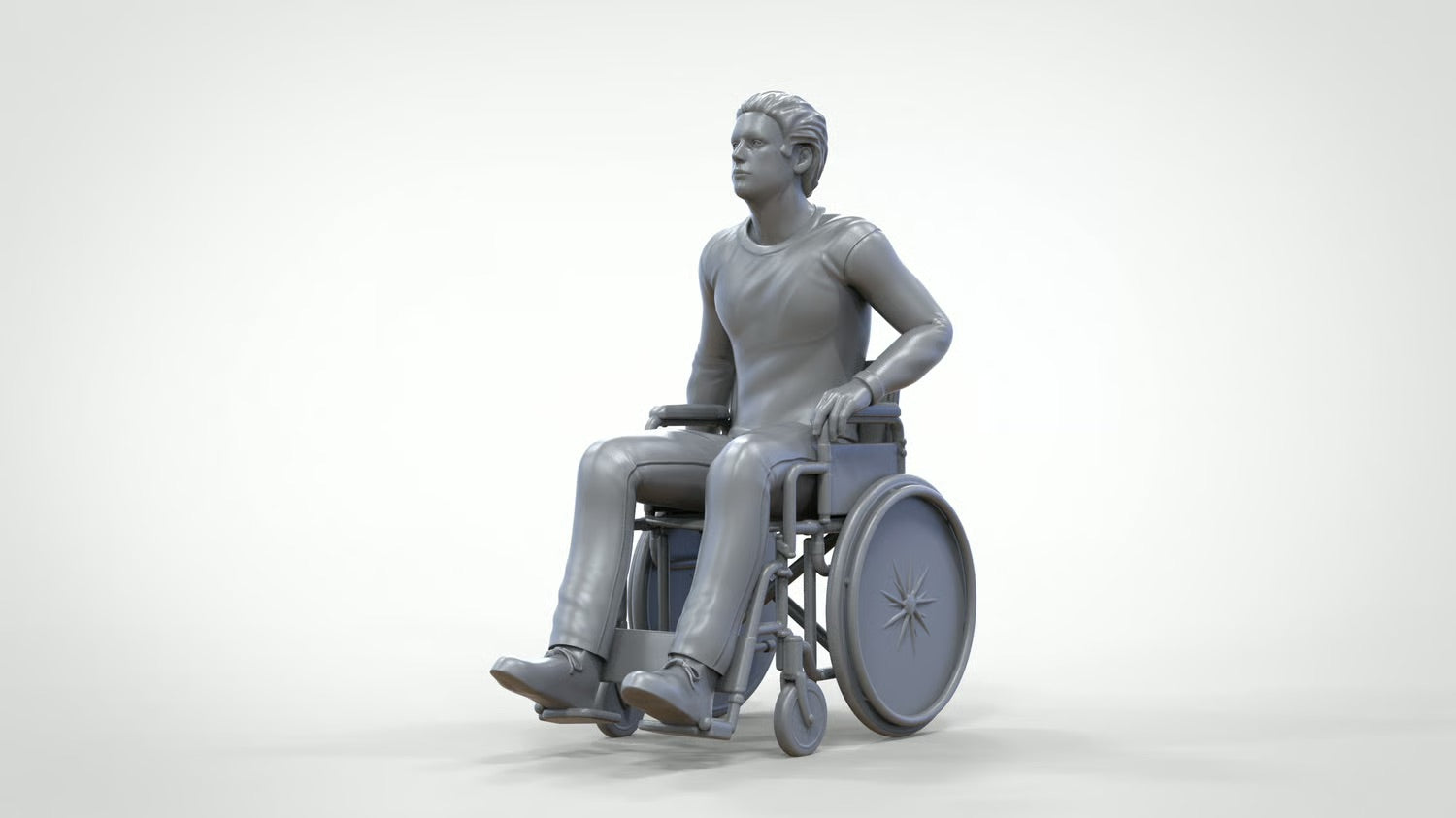 Model dioramy zdjęcie produktu 0: Mężczyzna na wózku inwalidzkim – figura w codziennym ubraniu (Nr ref. 452)