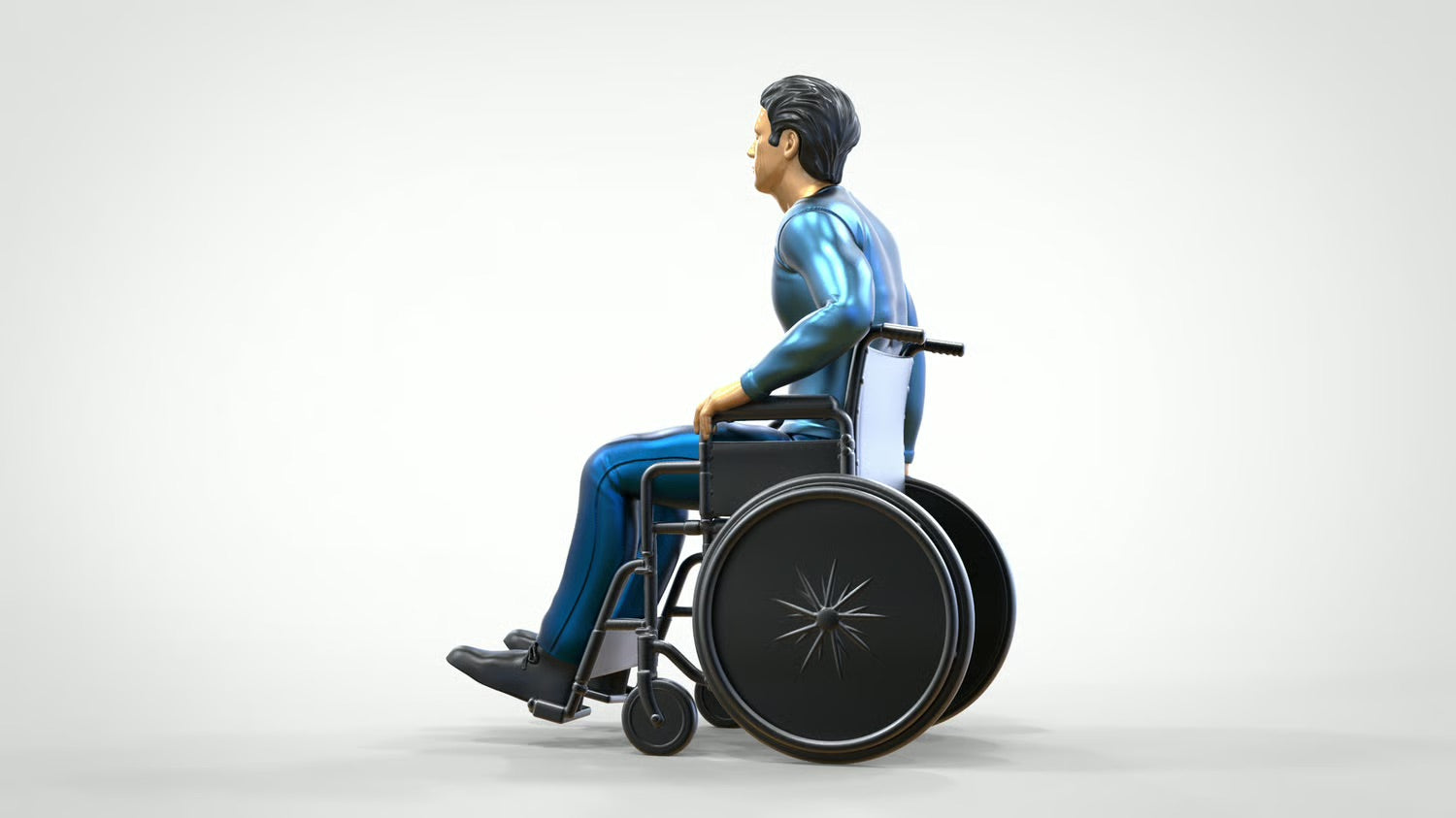 Model dioramy zdjęcie produktu 0: Mężczyzna na wózku inwalidzkim – figura w codziennym ubraniu (Nr ref. 452)