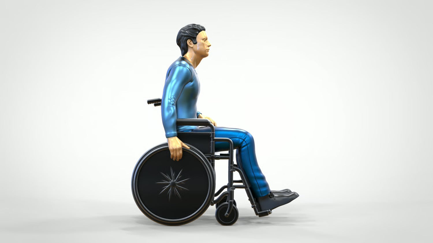 Model dioramy zdjęcie produktu 0: Mężczyzna na wózku inwalidzkim – figura w codziennym ubraniu (Nr ref. 452)