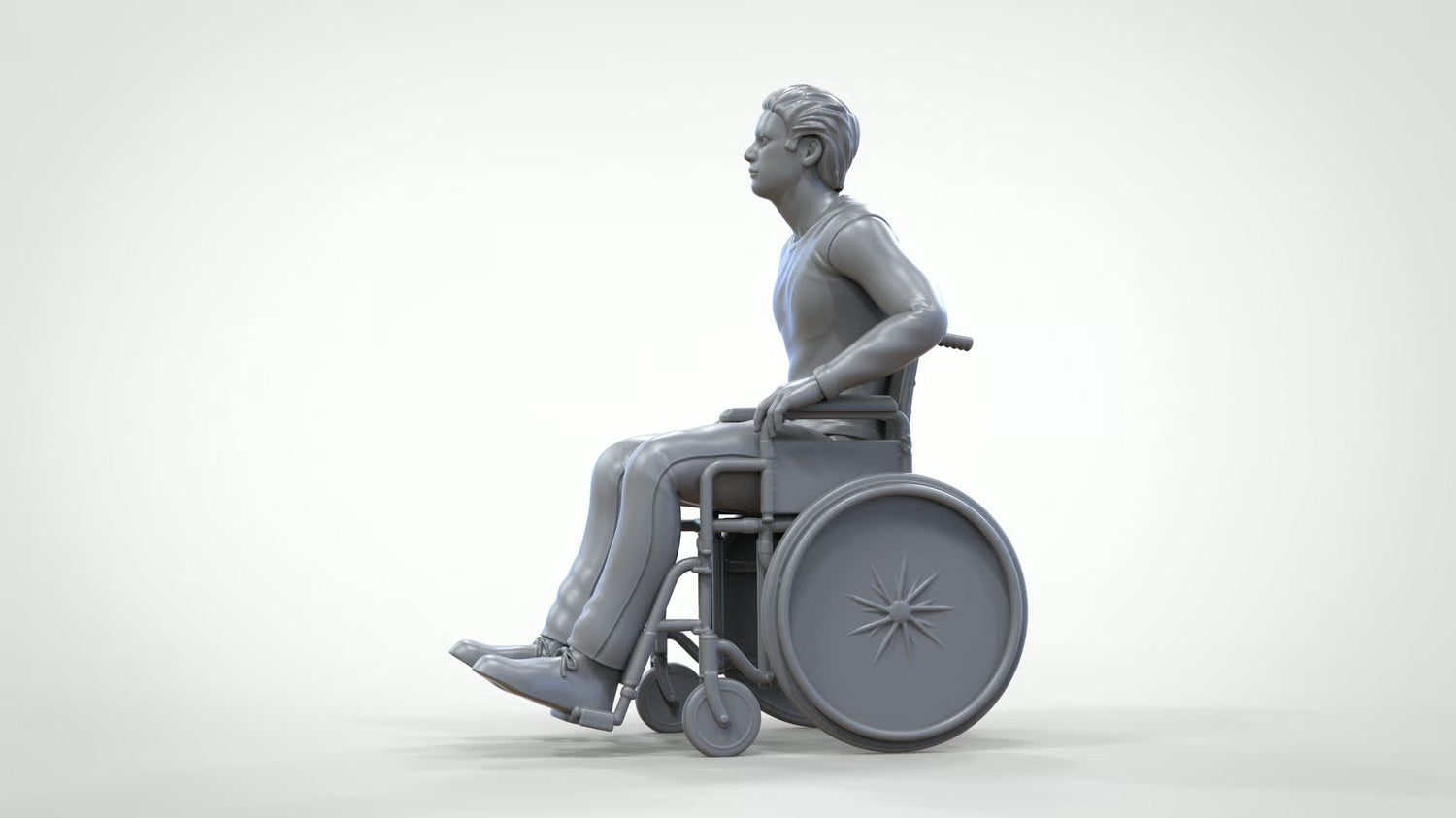 Model dioramy zdjęcie produktu 0: Mężczyzna na wózku inwalidzkim – figura w codziennym ubraniu (Nr ref. 452)