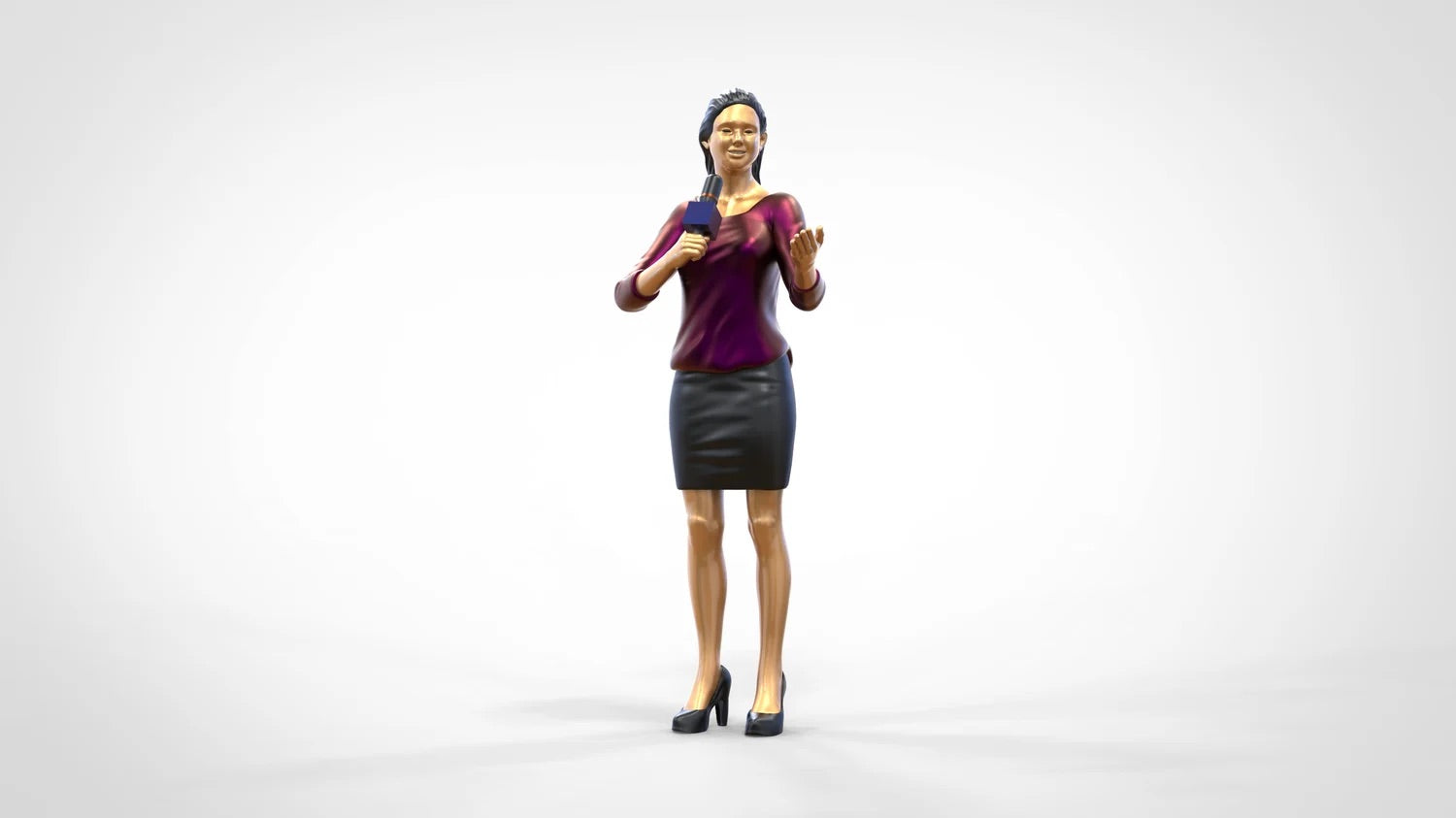 Product photo diorama and model building miniature figure: Reporter team - female reporter with microphone