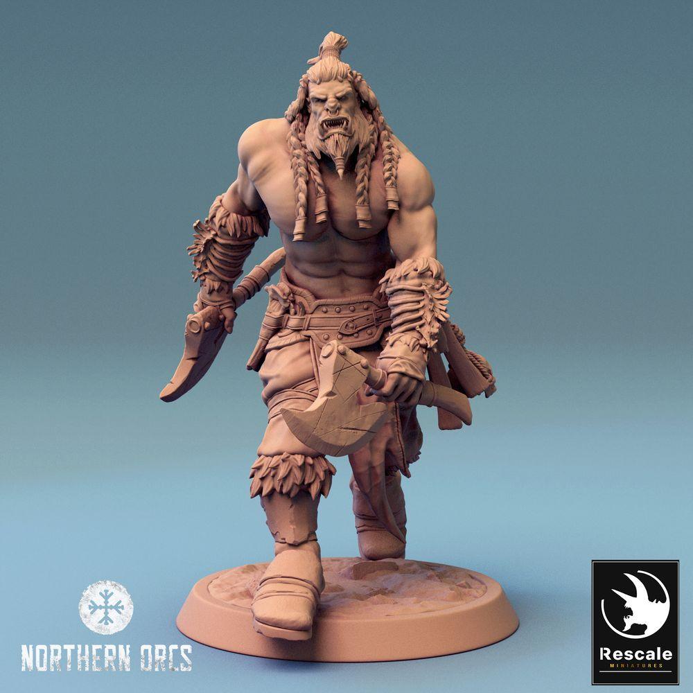 Φωτογραφία προϊόντος Tabletop 28mm Lord of the Print (LotP) 0: Tabletop Μινιατούρα: Ορκ Πολεμιστής με τσεκούρι και γάντζο, Ορκ Μπερσέρκερ, Πολεμιστής με τσεκούρι σε προχώρηση (24_04_H5)
