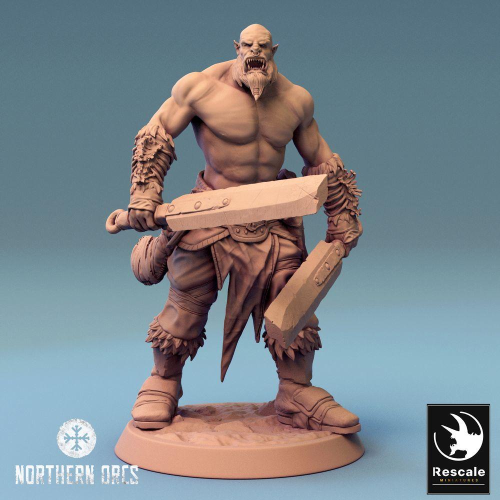 Foto del prodotto Tabletop 28mm Lord of the Print (LotP) 0: Figurina Fantasy: Orco Guerriero, Berserker con due spade, Campione Tribale (Orc Dual Wield Warrior) (24_04_J5)