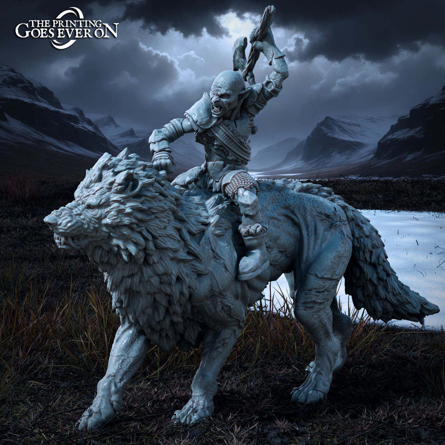 Produktová fotografie Tabletop 28mm The Printing Goes Ever On (TPGEO) 0: Orkský Warg Rider - Brutální služebníci Temného krále na Wargu - Zlé bytosti severních království