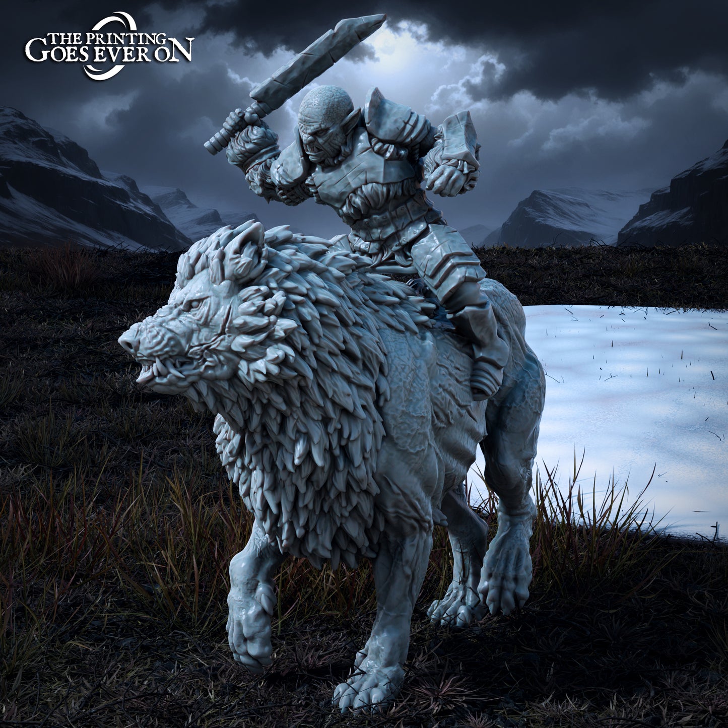 Produktová fotografie Tabletop 28mm The Printing Goes Ever On (TPGEO) 0: Orkský Warg Rider - Brutální služebníci Temného krále na Wargu - Zlé bytosti severních království