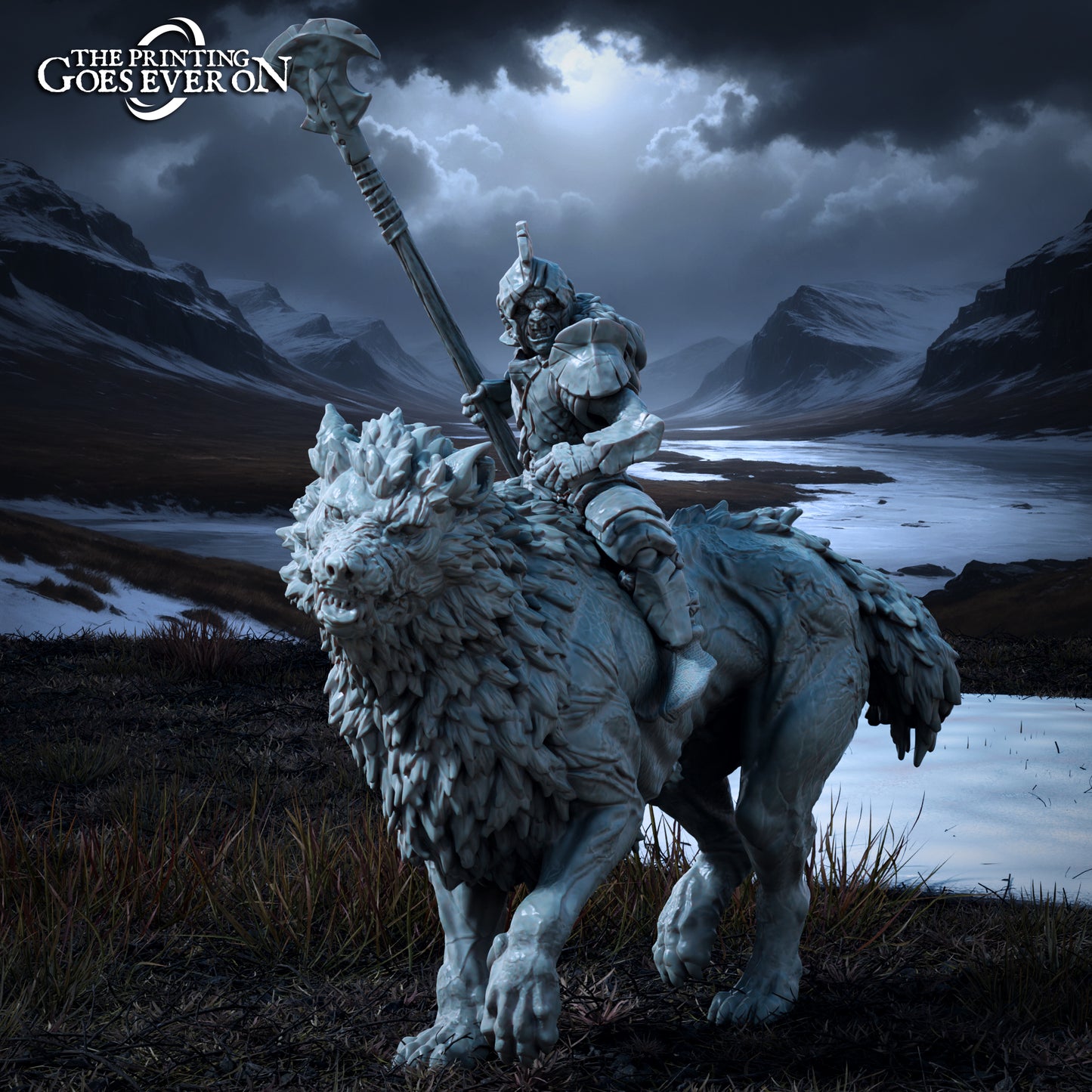 Produktová fotografie Tabletop 28mm The Printing Goes Ever On (TPGEO) 0: Orkský Warg Rider - Brutální služebníci Temného krále na Wargu - Zlé bytosti severních království
