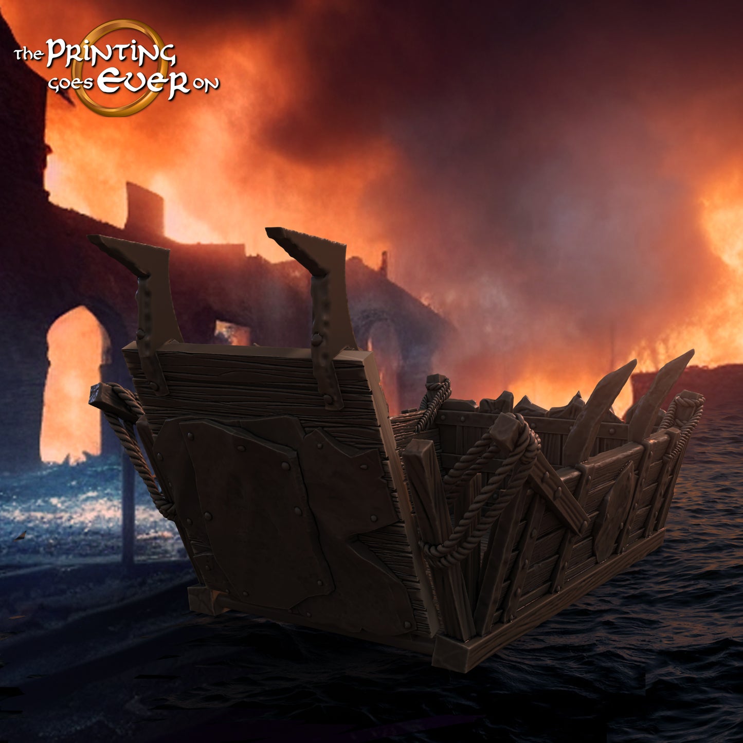 Foto do produto Tabletop 28mm The Printing Goes Ever On (TPGEO) 0: Barco de desembarque pequeno - Barco de transporte dos Orcs - Balsa para cerco