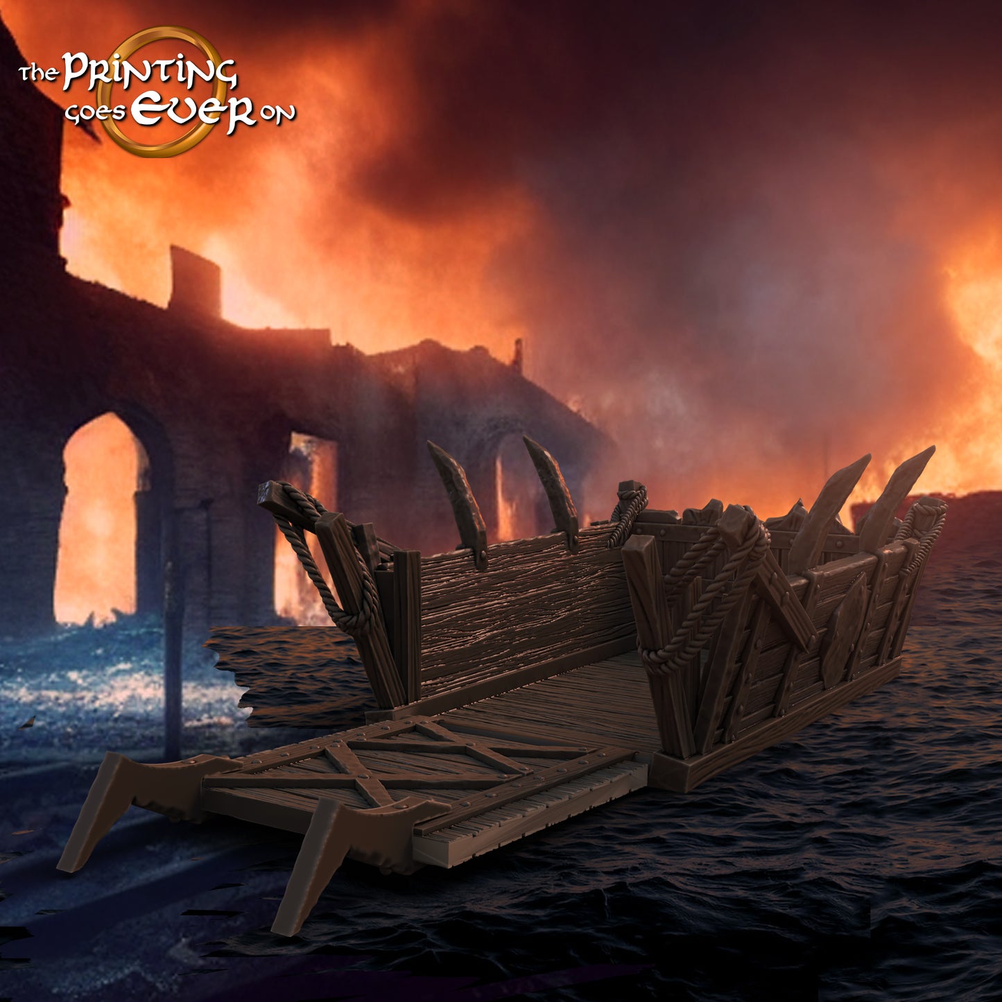 Foto do produto Tabletop 28mm The Printing Goes Ever On (TPGEO) 0: Barco de desembarque pequeno - Barco de transporte dos Orcs - Balsa para cerco