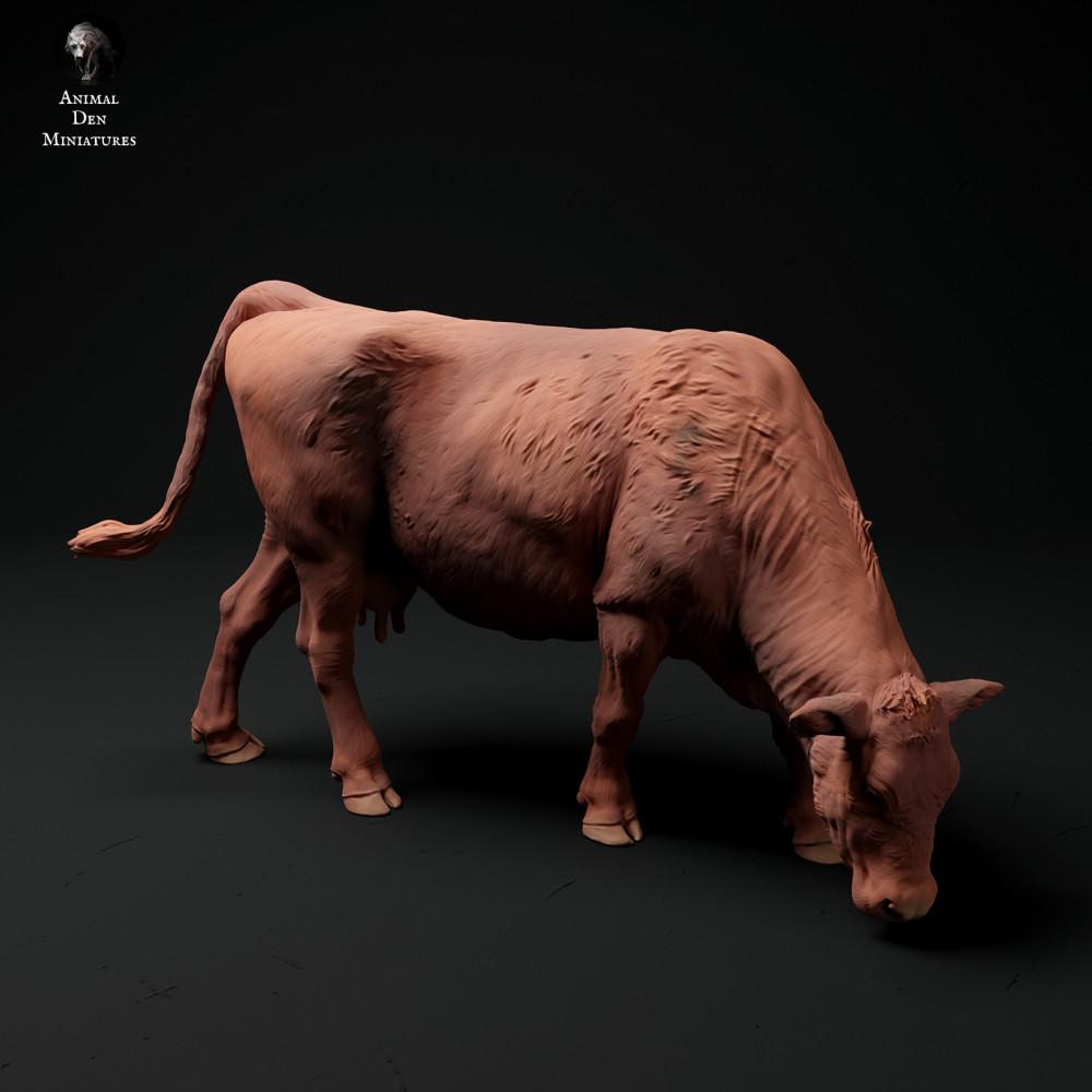 Zdjęcie produktu figurki zwierzęcej Animal Den Miniatures 2: figurka zwierzęca z gospodarstwa: krowa Red Devon - pasąca się (24_01_65)