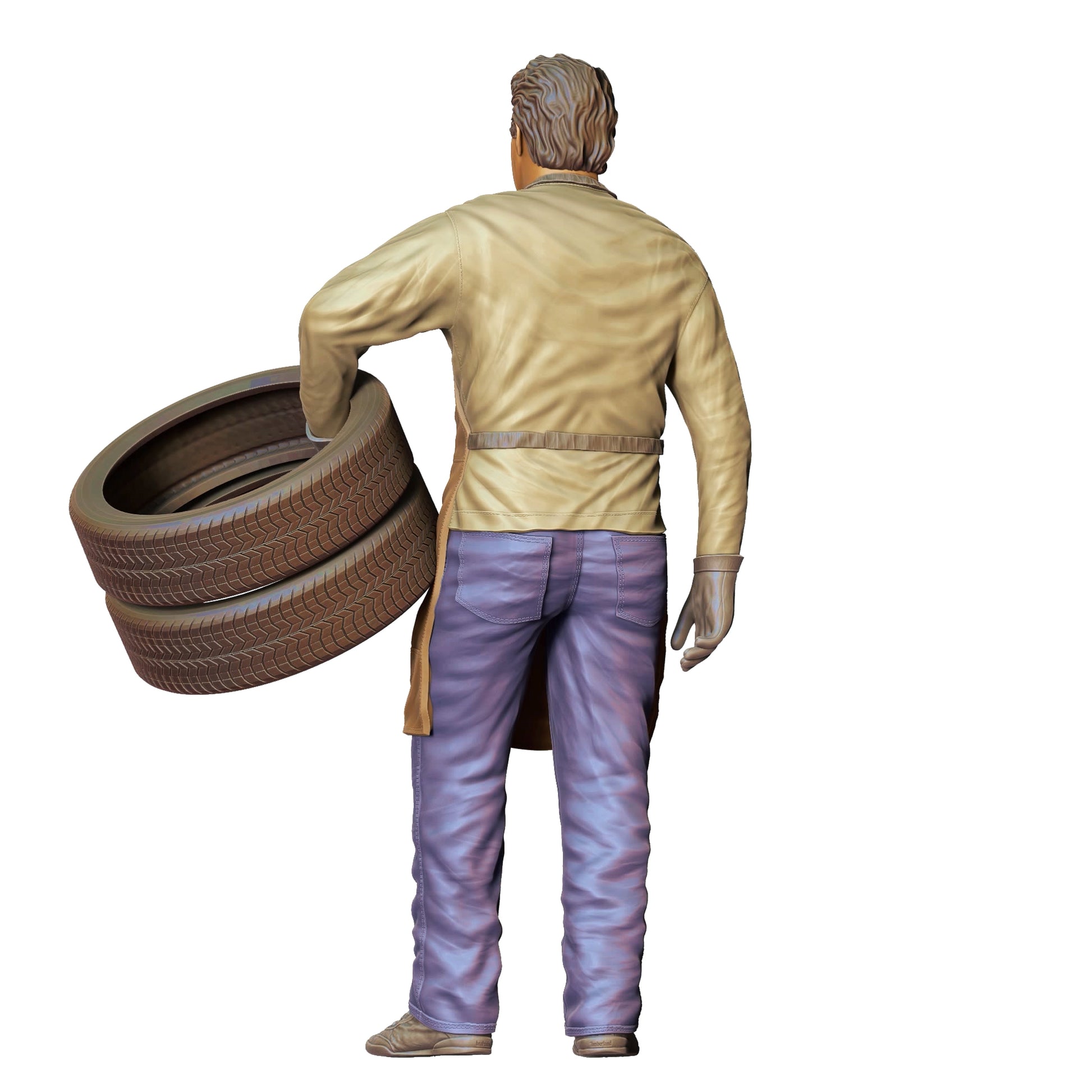 Produktfoto  0: Mechaniker trägt Reifen: Reifenwechsel in der Autowerkstatt