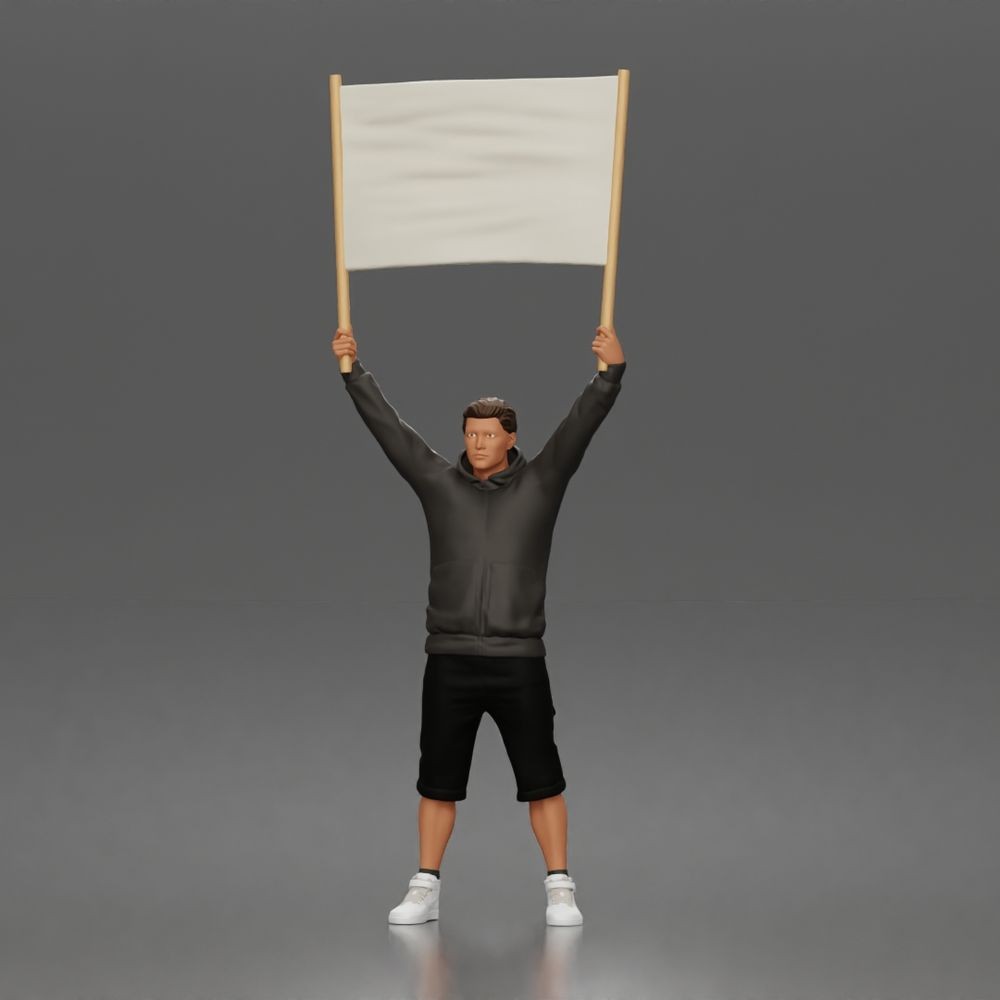 Foto de produto de diorama e modelismo 0: Figura em pé: manifestante com faixa vazia, hoodie e calções (a178)