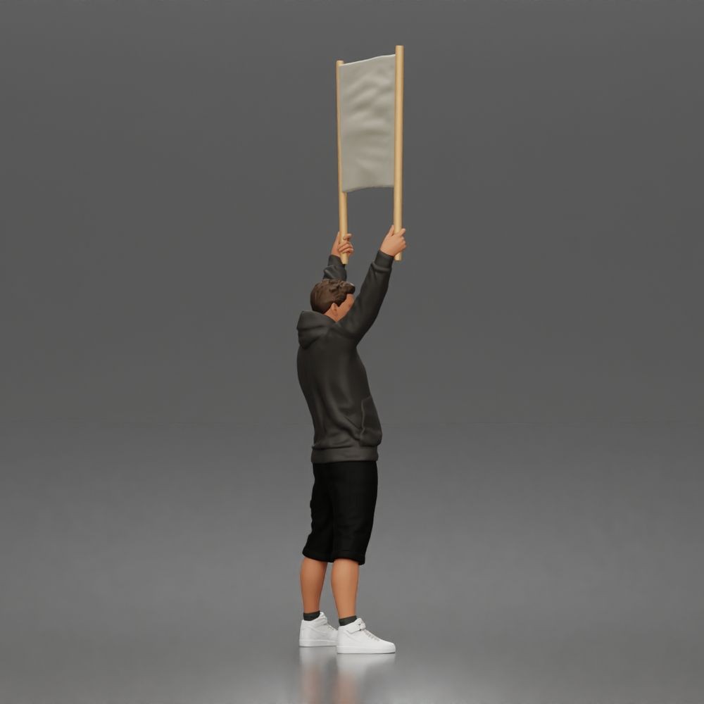 Foto de produto de modelismo para diorama 2: Figura de pé: manifestante com faixa vazia, hoodie e calções (a178)