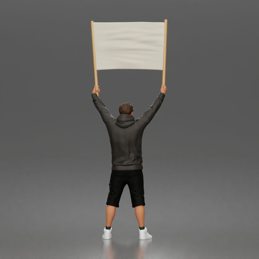 Foto de produto de modelismo para diorama 3: Figura em pé: manifestante com faixa vazia, hoodie e calções (a178)
