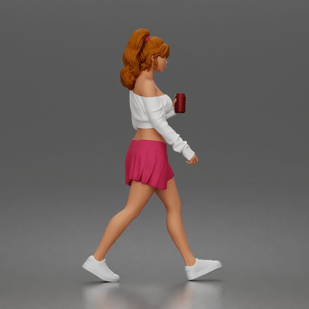 Dioramatický modelářský produktový foto 4: Kráčející figurka: sportovkyně/mladá žena s kelímkem na nápoj ve volnočasovém oblečení (a213)