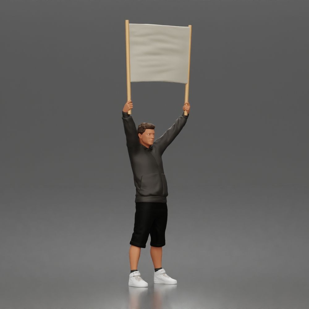 Foto de produto de modelismo para diorama 5: Figura em pé: manifestante com faixa vazia, hoodie e calções (a178)