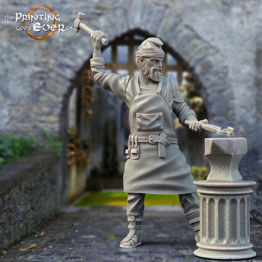 Produktfoto mittelalterliche historische Figur 75mm Scale The Printing Goes Ever On (TPGEO)  0: Mittelalterliche Ritter Figuren Dorfbewohner Schmied - 75mm Modelle - Mittelalterliche Stadt