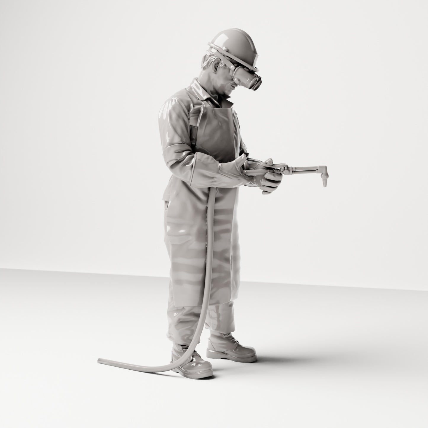 Stehende Figur: Schweißer mit MIG-Schweißbrenner & Schutzkleidung (Ref. Nr. 481) - Studioansicht 4 mit Schweißgerät und Schlauch