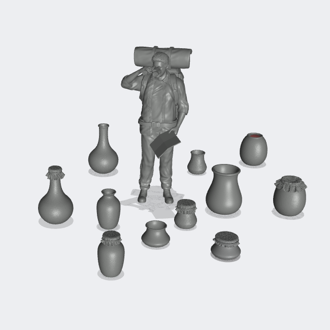 Produktfoto Miniatur Möbel, Einrichtung Diorama und Modellbau  0: Lagern und Aufbewahren: Krug-Set B - 11 Tonkrüge, Behälter, Becher, Gläser, Schüsseln