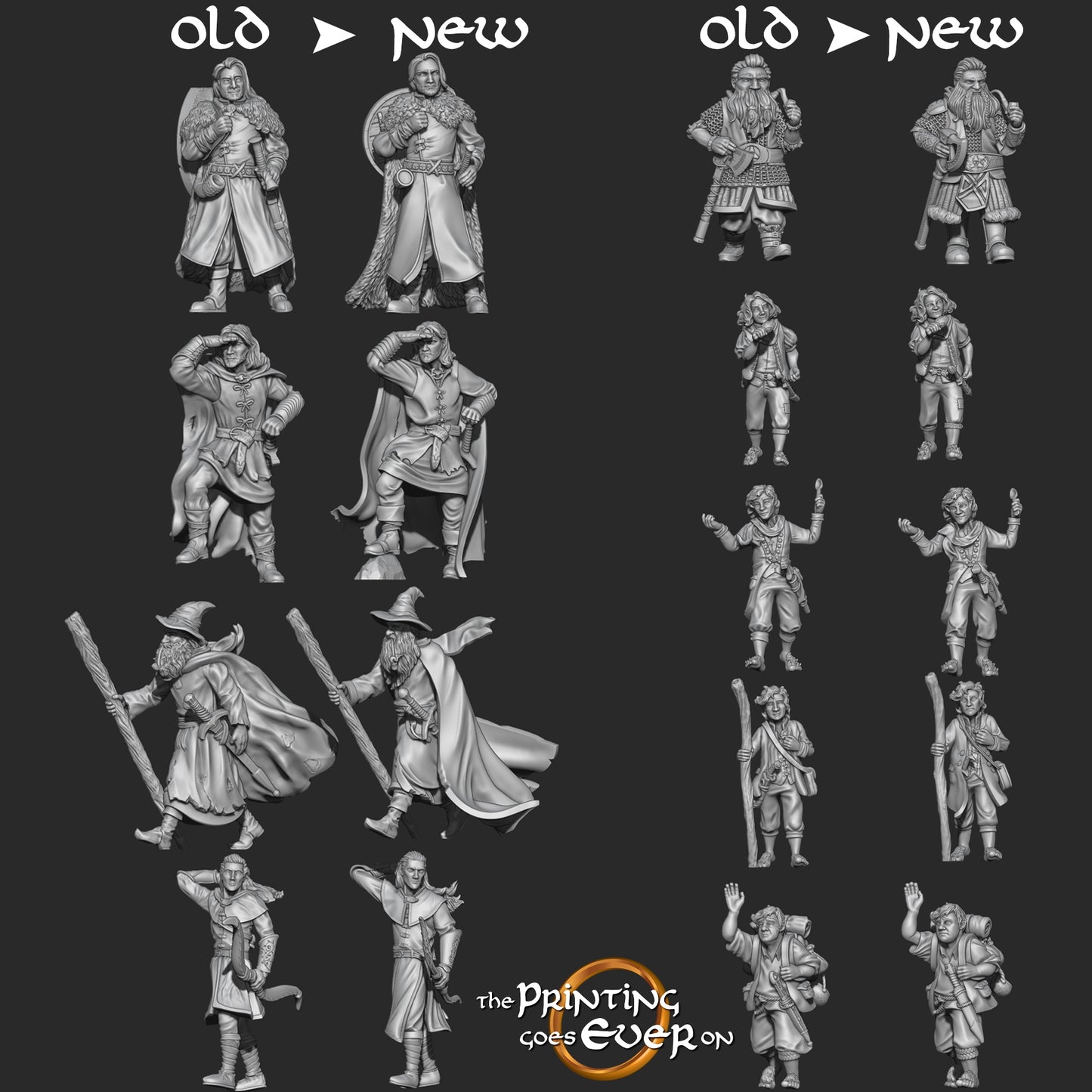 Foto do produto Tabletop 28mm The Printing Goes Ever On (TPGEO) 0: 9 Heróis em Posição de Caminhada Remasterizados: Companheiros de Humanos, Elfos, Anões e Halflings - Viajante