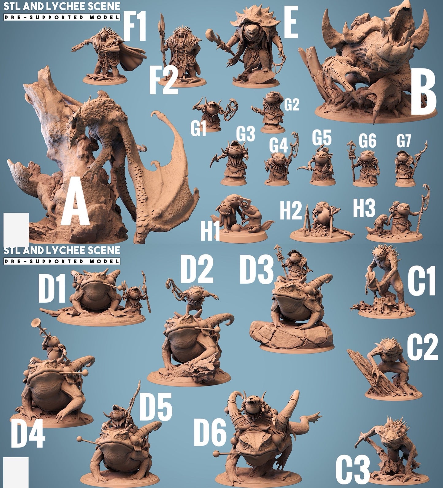 Produktový obrázek 6 z 6: Tabletop miniatura: Hnilobný stalker - číhající ještěrčí lovec, amfibické bažinné monstrum na scénické základně (23_10_C2)