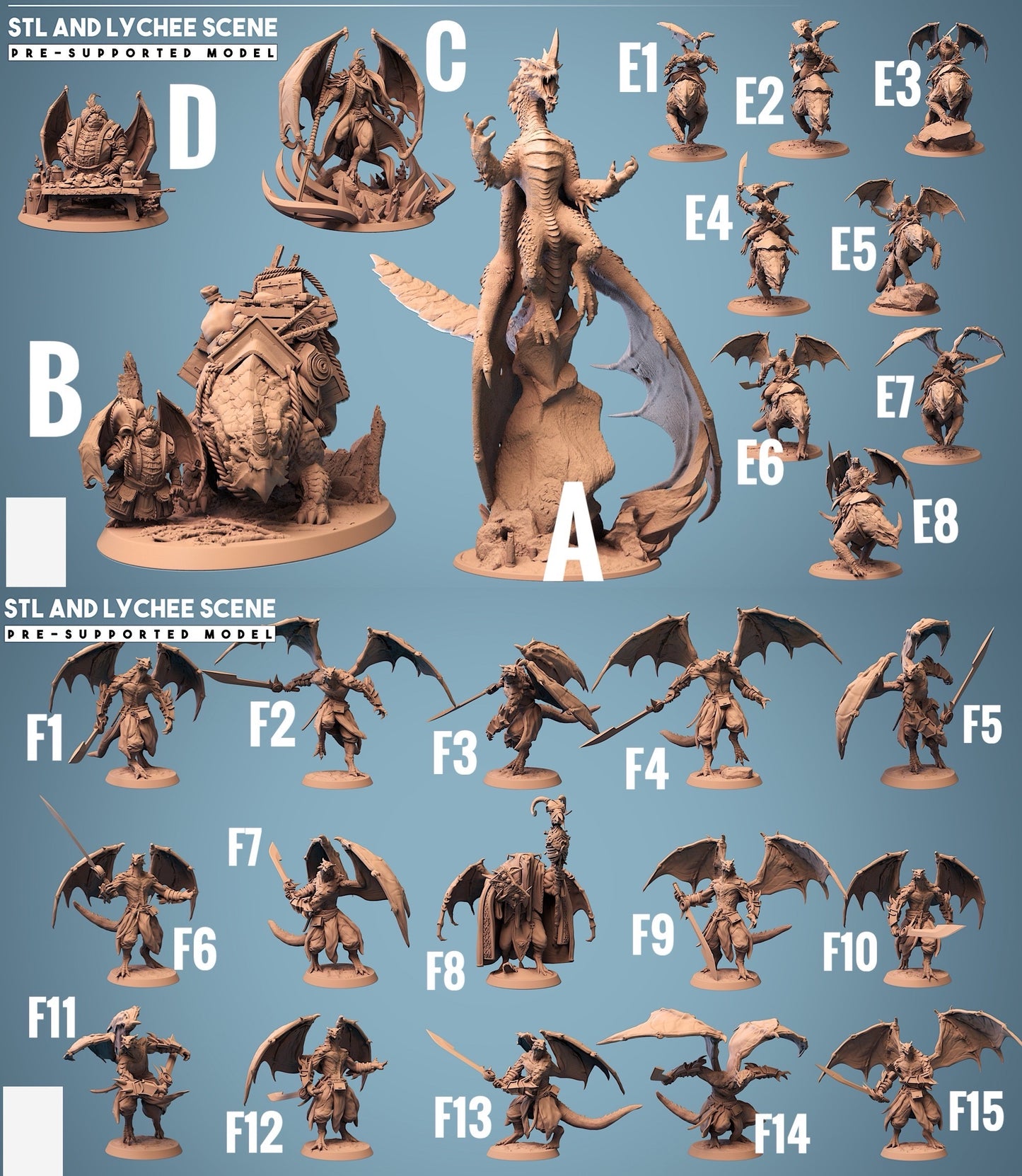 Produktový obrázek 4 z 4: Tabletop figurka: Dračí válečník Dragonborn s dlouhým mečem - křídlatý šupinatý pán, boss-monster, vůdce válečné bandy (23_09_F6)