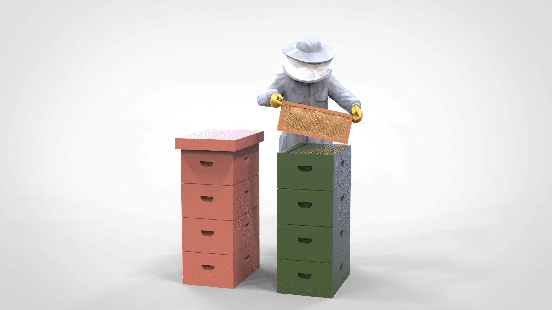 Product photo diorama and model building miniature figure: beekeeper with beehive
